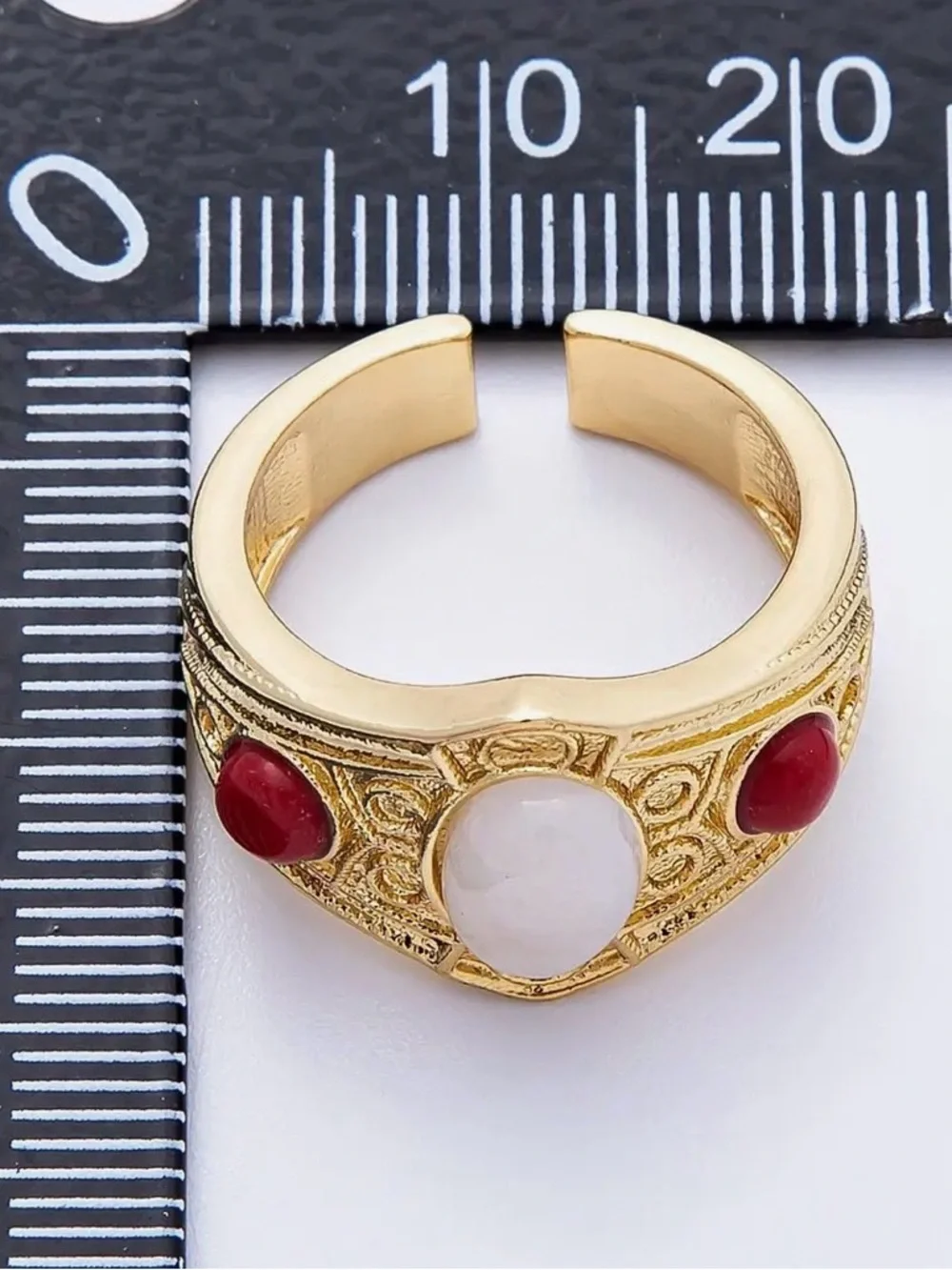 18K Gold Filled Carnelian White Quartz Cabochon Artisan Signet Ring